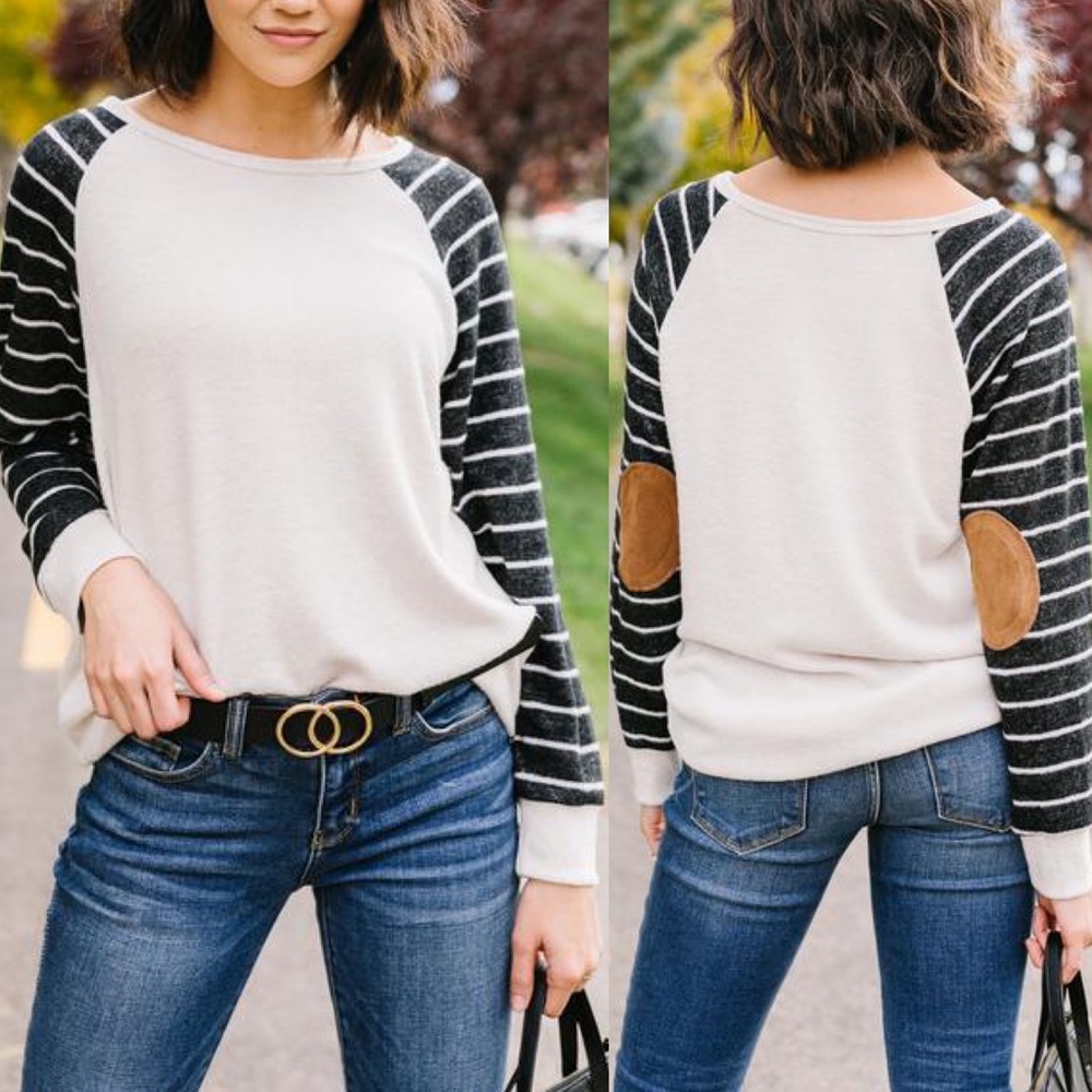 FINAL SALE❗️Suede Elbow Patch Raglan Sleeve Top - Picture 1 of 8